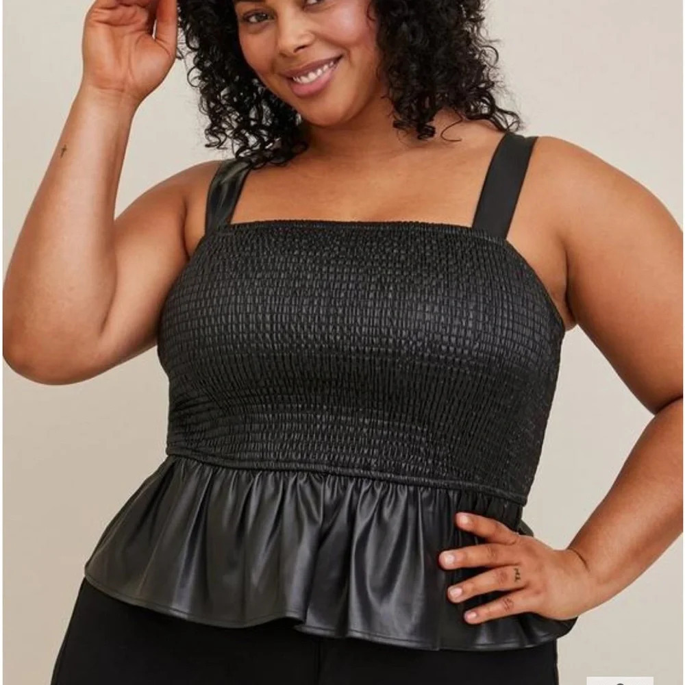 Torrid Peplum Faux Leather Smocked Top NWT Sz 2
